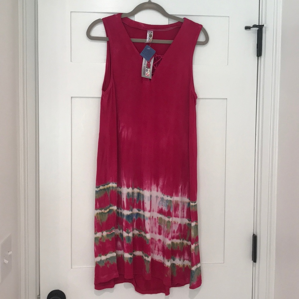 NWT Hot pink tie dye boho coverup dress size OS